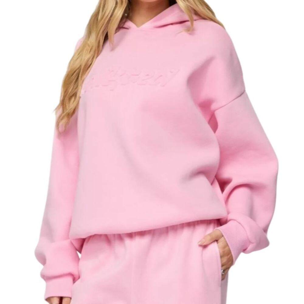 Edikted Totally Hoodie Sweatshirt Embossed Logo - Pink Size M NWT